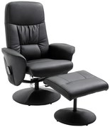 HOMCOM Fotoliu de relaxare cu lada de picioare, fotoliu TV cu 10 puncte de masaj, funcție de culcare, fotoliu de masaj cu telecomandă, buzunar lateral, fotoliu TV, piele artificială, Negru | Aosom Romania
