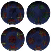 Set 4 farfurii din gresie pentru desert Casafina Snowflake, ø 21,6 cm, albastru - roșu