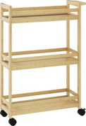 HOMCOM Raft de Baie din Bambus cu 3 Niveluri, Carucior Organizator cu Roți pentru Bucătărie, Baie, Living, 55 x 20 x 75 cm - Natural | Aosom Romania