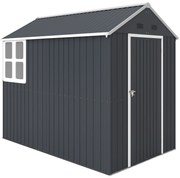 Outsunny Magazie de Grădină din Oțel Galvanizat și PP cu 4 Guri de Aerisire și Fereastră, 259x171x222 cm, Gri și Alb | Aosom Romania