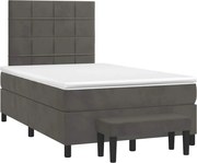 vidaXL Pat box spring cu saltea, gri închis, 120x190 cm, catifea