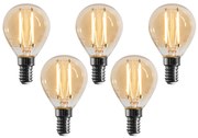 Set de 5 becuri LED E14 dimabile G45 aurii 4W 330 lm 2100K
