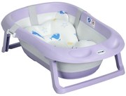 ZONEKIZ Cadita Pliabila pentru Copii 0-6 Ani cu Perna si Organizatoare, 83x48x23.5cm, Violet/Alb | Aosom Romania