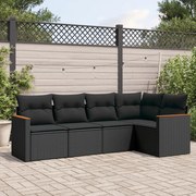 vidaXL Set mobilier de grădină cu perne, 5 piese, negru, poliratan