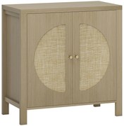 HOMCOM Bufet de bucătărie, mobilier de depozitare cu 2 uși cu efect ratan și raft reglabil, 75 x 38 x 77 cm, lemn natural | Aosom Romania