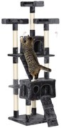 PawHut Albero Tiragraffi per Gatti con Due Cucce in Peluche e Sisal, Grigio, 50x50x170cm