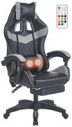 Scaun gaming, sistem iluminare bandă LED RGB, masaj în perna lombară, suport picioare, Negru/Gri