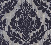 Tapet Faversham, Navy Blue Luxury Flock, 1838 Wallcoverings, 5.3mp / rola