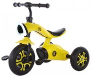 Tricicleta cu pedale NOVOKIDS™ Space Trike, Cu melodii si lumini, Max 30 kg, Roti din spuma cauciucata EVA, Cadru metalic, Model motocicleta, Galben