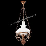 Lustra Aladdin cu Diam 32 cm, Rustic, Bronz Antic, Lemn, Abajur Alb - Bussy Lighting 2006-62-20B