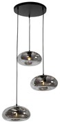 Lampă suspendată Art Deco neagră cu sticlă fumuriu rotundă cu 3 lumini - Ayesha