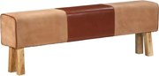 vidaXL Bancă Bok gimnastică maro 160 cm piele naturală/lemn acacia