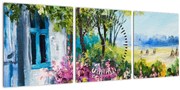Tablou - Grădina din fața casei, pictură în ulei (cu ceas) (90x30 cm)