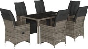vidaXL Set bistro de grădină cu perne, 7 piese, gri, poliratan