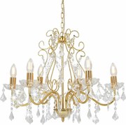 vidaXL Candelabru cu mărgele de cristal, auriu, rotund, 6 x E14