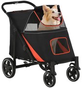 PawHut Cărucior Pliabil pentru Câini cu 4 Roți, Intrări cu Fermoar și Ferestre din Plasă, 112x65x100 cm, Negru | Aosom Romania