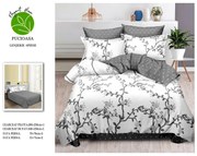 Lenjerie Din Bumbac Tip Finet 6 Piese Pentru Pat Dublu - Gri Alb Cu Flori