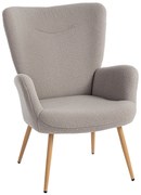 Fotoliu Modern Imbottito de Sufragerie HOMCOM, Fotoliu de Dormitor în Țesătură Sherpa cu Spătar Înalt și Brațe, Fotoliu Relax cu Cadru din Oțel pentru Sufragerie, Gri Deschis | Aosom Romania