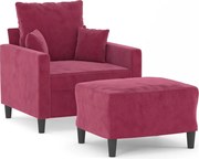 vidaXL Fotoliu canapea cu taburet, roșu vin, 60 cm, catifea