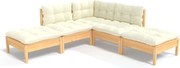 vidaXL Set mobilier grădină cu perne crem, 5 piese, lemn de pin