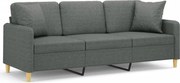 vidaXL Canapea cu 3 locuri cu pernuțe, gri închis, 180 cm, textil