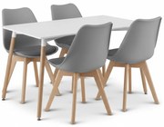 Set de dining 1 + 4, masa alba ADRIA 120x80 cm + scaun gri deschis BALI MARK cu picioare din lemn de fag
