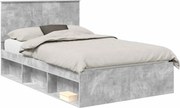 vidaXL Cadru de pat Gri Concret 135 x 190 cm Lemn de pin masiv