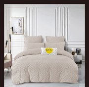 Lenjerie pat dublu, 6 Piese, Bumbac Brodat - Bej Inchis