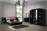 Set Mobila De Dormitor Cod300 Negru, pat 160x200cm,  dulap 207x210cm, noptiere, comoda cu oglinda