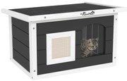 PawHut Casa de pisici, refugiu pentru pisici și iepuri, casă din lemn cu placă de zgâriere, ușă cu clapetă, 61 x 45 x 36,5 cm, Gri | Aosom Romania
