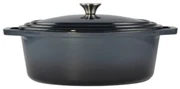 Oală ovală din fontă emailată cu capac 32 cm, 6L – Perfect Home 92142, albastru-gri, pentru cuptor și preparate cu gătire lentă
