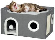 PawHut Casă pliabilă pentru pisici cu zgârietor și pernă reversibilă, 60x40x34 cm, gri | Aosom Romania