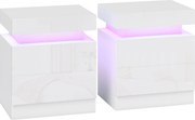 HOMCOM Set 2 Noptiere LED cu 4 Moduri, 2 Sertare, PAL, 45x35x52 cm, Alb Lucios | Aosom Romania