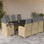 vidaXL Set de masă pentru grădină, 9 piese, cu perne, bej, poliratan