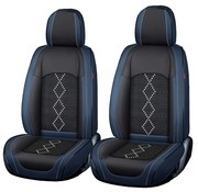 Huse auto premium 5 locuri Carguard Deluxe piele ecologica perforata si textil - negru - albastru inchis