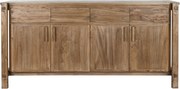 Bufet rustic din lemn de ulm reciclat, natur, cu 4 uși, 4 sertare și îmbinări din lemn la vedere, 90 x 183 x 55 cm, „Castrel”
