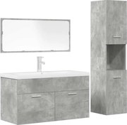 vidaXL Set mobilier de baie, 4 piese, gri beton, lemn compozit