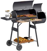 Outsunny Gratar de gradina cu capac si afumator, gratar pe carbune cu rafturi si roti 124x53x104cm, negru | AOSOM RO