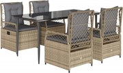 vidaXL Set mobilier de grădină cu perne, 5 piese, bej, poliratan