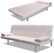vidaXL Canapea extensibilă 2 perne, piele artificială, reglabil, crem