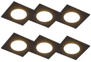 Set de 6 spoturi îngropate negre inclusiv LED cu dimmer în 3 trepte IP65 - Simply