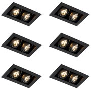 Set de 6 spoturi încastrate moderne negre cu 2 lumini reglabile - Oneon 70