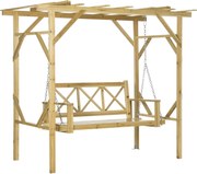 Outsunny Bancă-leagăn cu pergolă, pentru 2 persoane, reglabilă pe înălțime, cadru din lemn masiv, 2,21 x 1,40 x 1,96 m | Aosom Romania