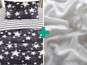 2x lenjerie de pat microplush STARS gri + cearșaf microplush SOFT 180x200 cm alb