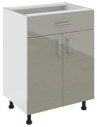 Corp Baza Karo, 1 Sertar, 2 Usi, Gri Lucios/Alb, MDF, 60 x 50 x 80 cm