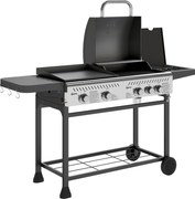 Outsunny Grătar pe Gaz cu Plită și Arzător, Capac cu Termometru Negru | Aosom Romania