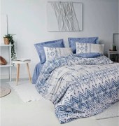 Set lenjerie pat dublu CLEO, bumbac, alb/albastru, 240x260 cm, cu cear