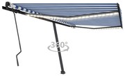 vidaXL Copertină retractabilă manual cu LED, albastru&amp;alb, 450x300 cm