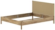 Pat dublu OLIVE, 160 x 200 cm, cu tăblie din lemn cu aspect de stejar și detalii din sfoară împletită, design modern, fără somieră inclusă, cu