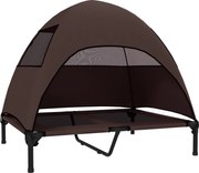 PawHut Pat de exterior pentru câini cu acoperiș, pat înălțat pentru câini mari, 91 x 76 x 90 cm, Cafea | Aosom Romania